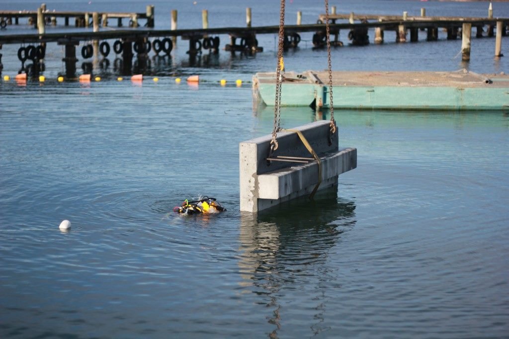 Diver positioning a concrete unit